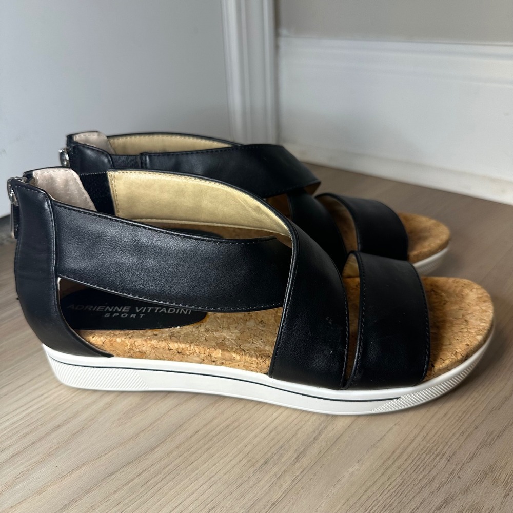 Adrienne Vittadini Sport Claud Black Cork Platform Sandals Womens 8M - Picture 2 of 8